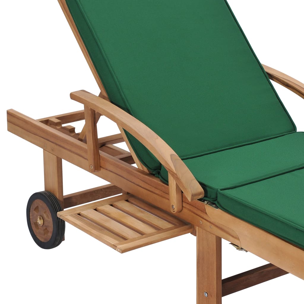 Sun Loungers With Cushions 2 Pcs Solid Teak Wood Green