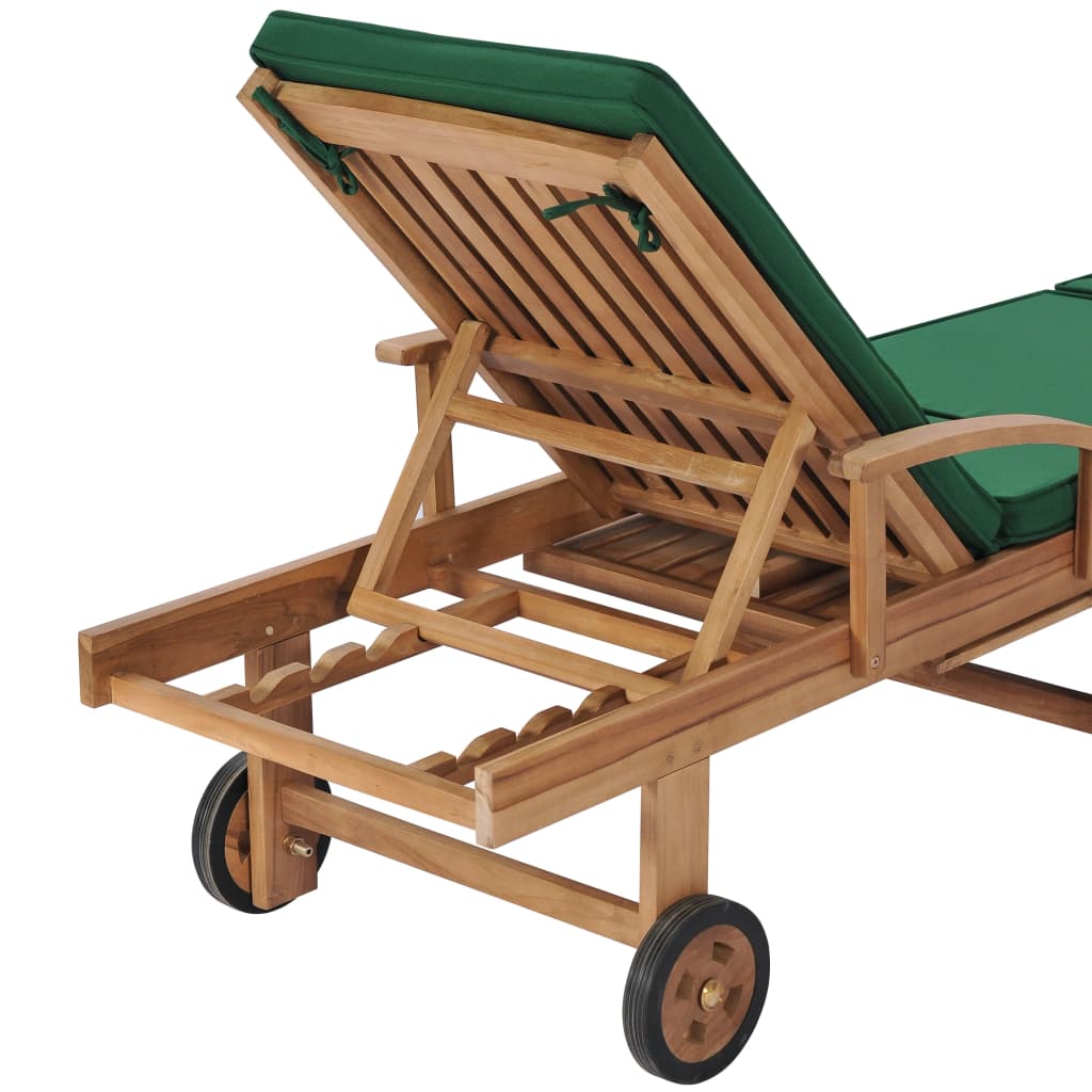 Sun Loungers With Cushions 2 Pcs Solid Teak Wood Green