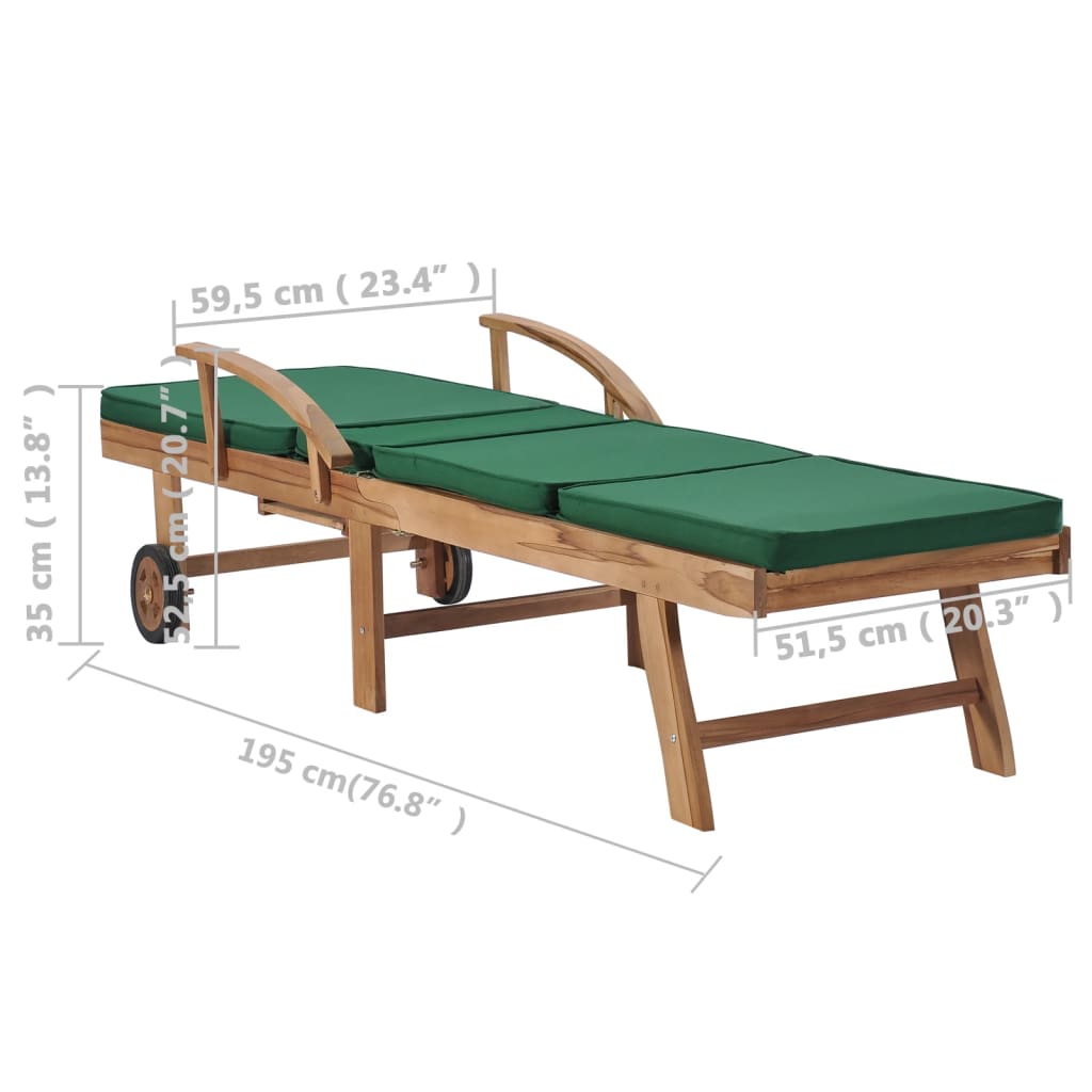 Sun Loungers With Cushions 2 Pcs Solid Teak Wood Green