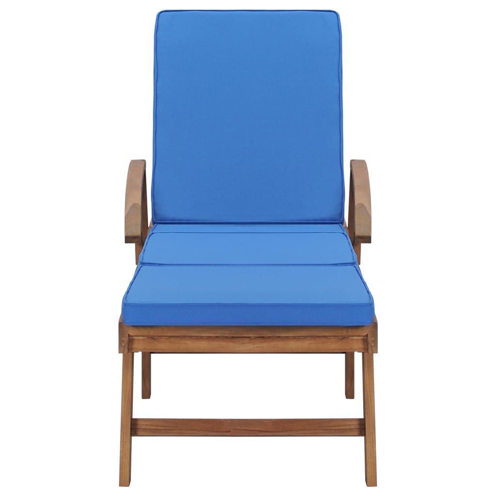 Sun Loungers With Cushions 2 Pcs Solid Teak Wood Blue