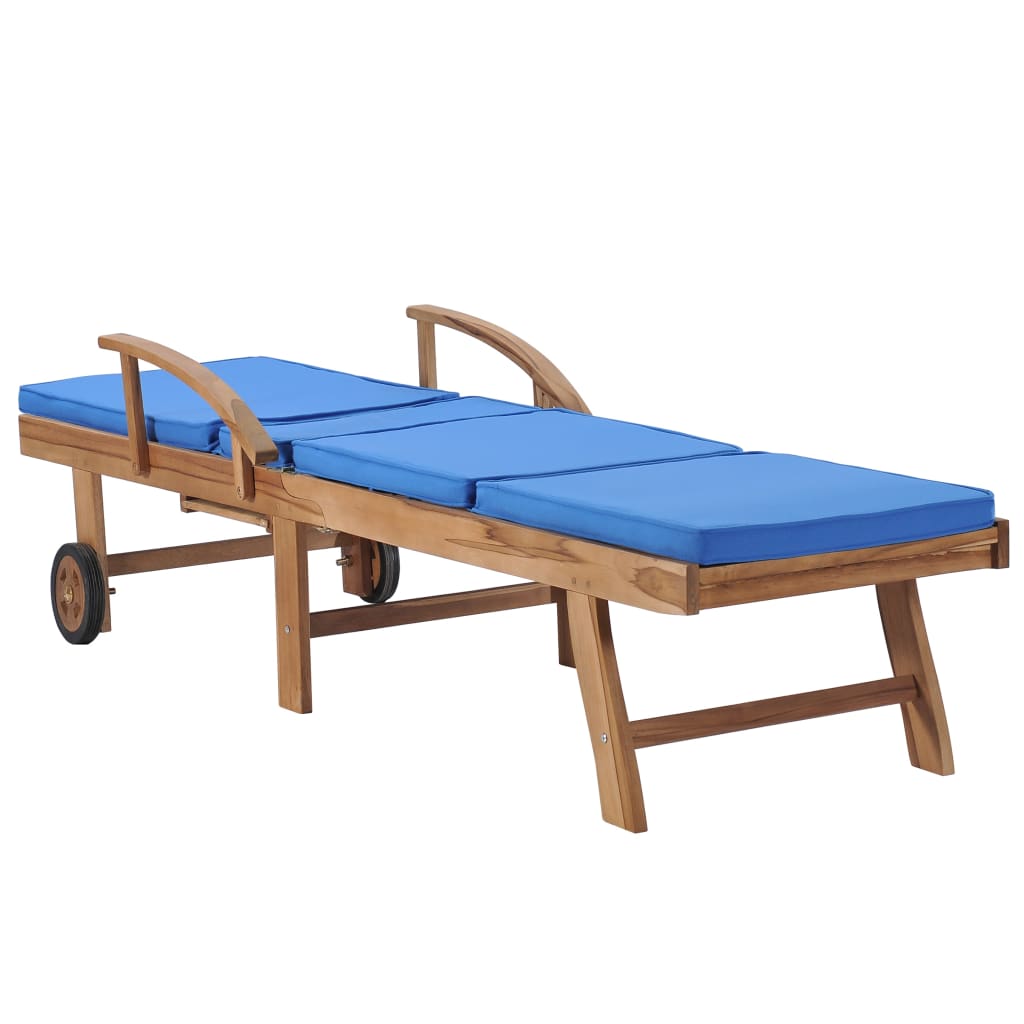 Sun Loungers With Cushions 2 Pcs Solid Teak Wood Blue