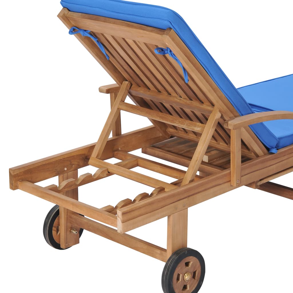 Sun Loungers With Cushions 2 Pcs Solid Teak Wood Blue