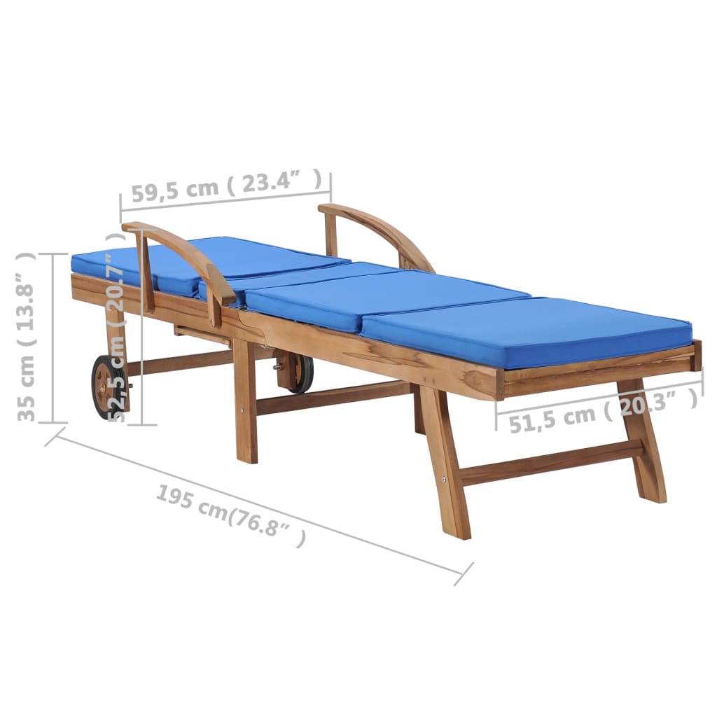 Sun Loungers With Cushions 2 Pcs Solid Teak Wood Blue