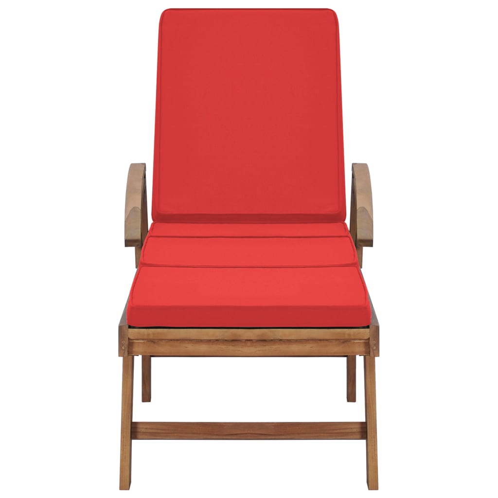 Sun Loungers With Cushions 2 Pcs Solid Teak Wood Red