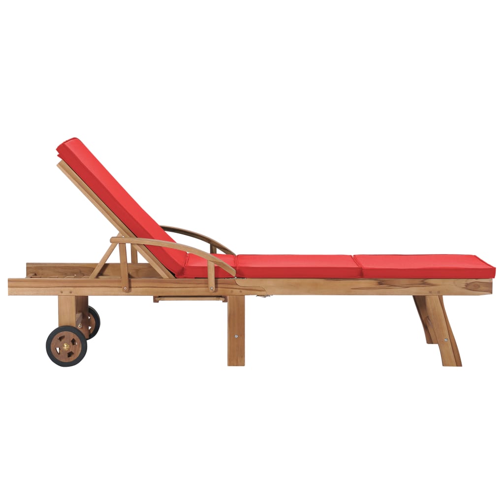 Sun Loungers With Cushions 2 Pcs Solid Teak Wood Red