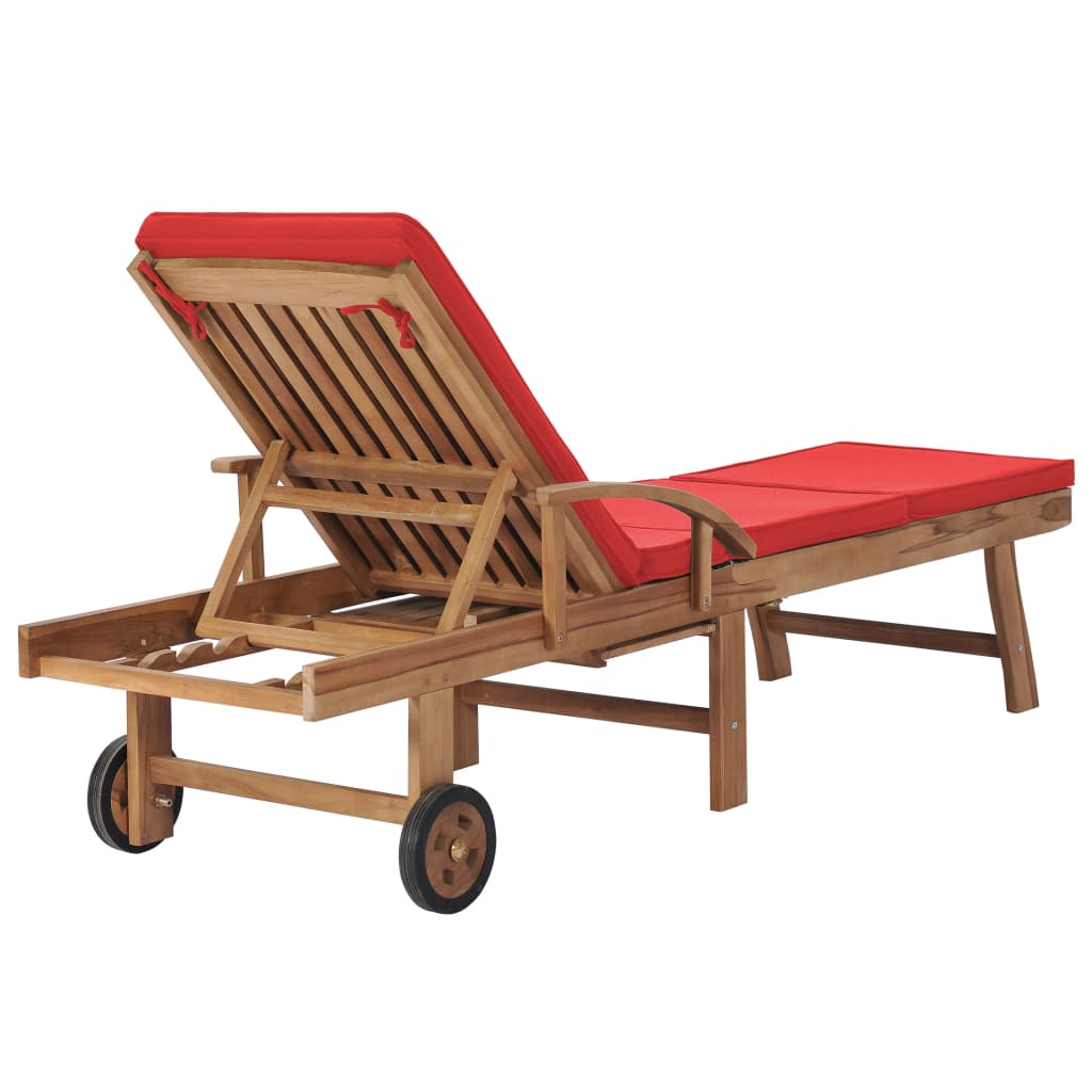 Sun Loungers With Cushions 2 Pcs Solid Teak Wood Red