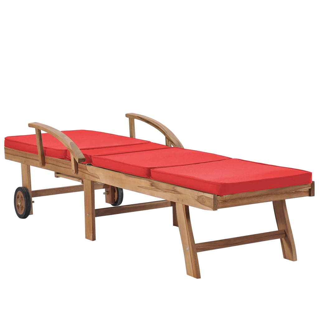 Sun Loungers With Cushions 2 Pcs Solid Teak Wood Red