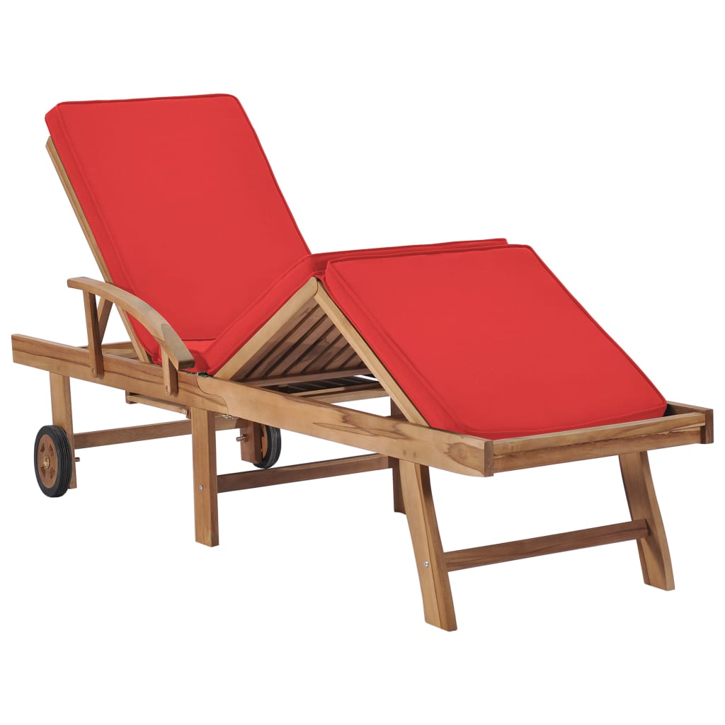 Sun Loungers With Cushions 2 Pcs Solid Teak Wood Red