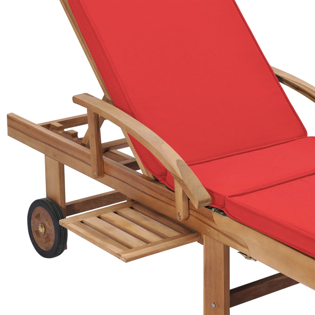 Sun Loungers With Cushions 2 Pcs Solid Teak Wood Red