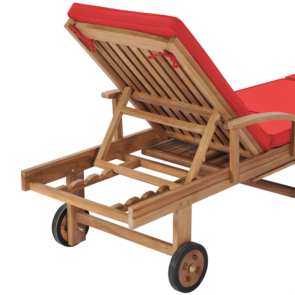 Sun Loungers With Cushions 2 Pcs Solid Teak Wood Red