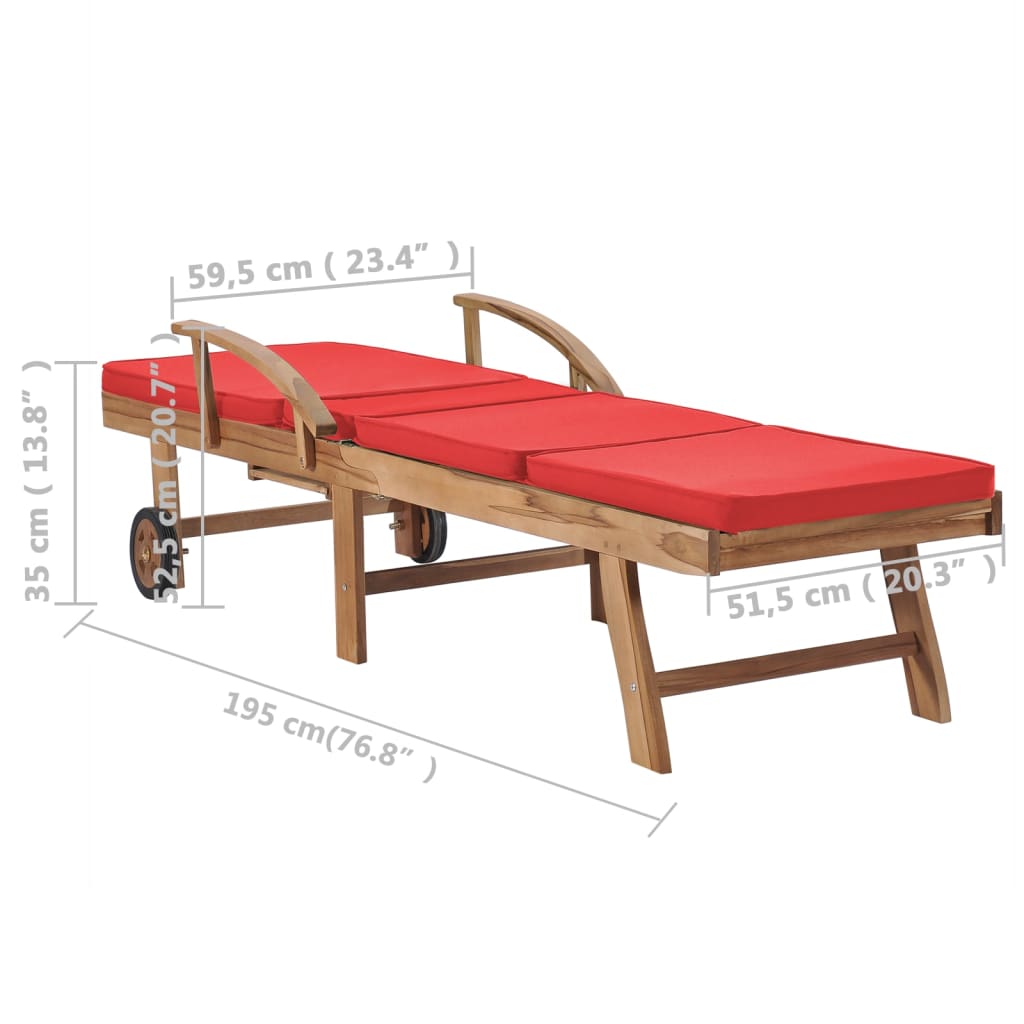 Sun Loungers With Cushions 2 Pcs Solid Teak Wood Red