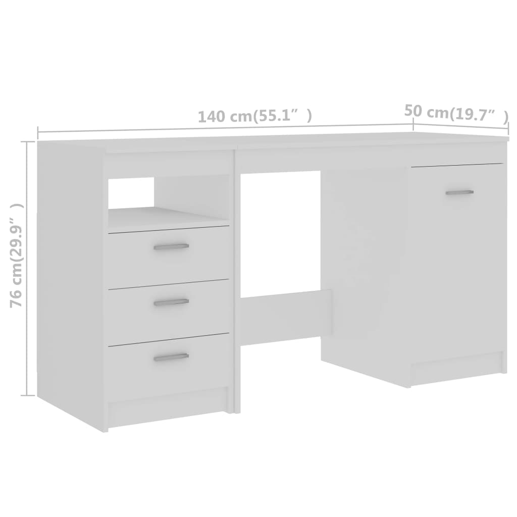 Desk White 140X50X76 Cm Engineered Wood