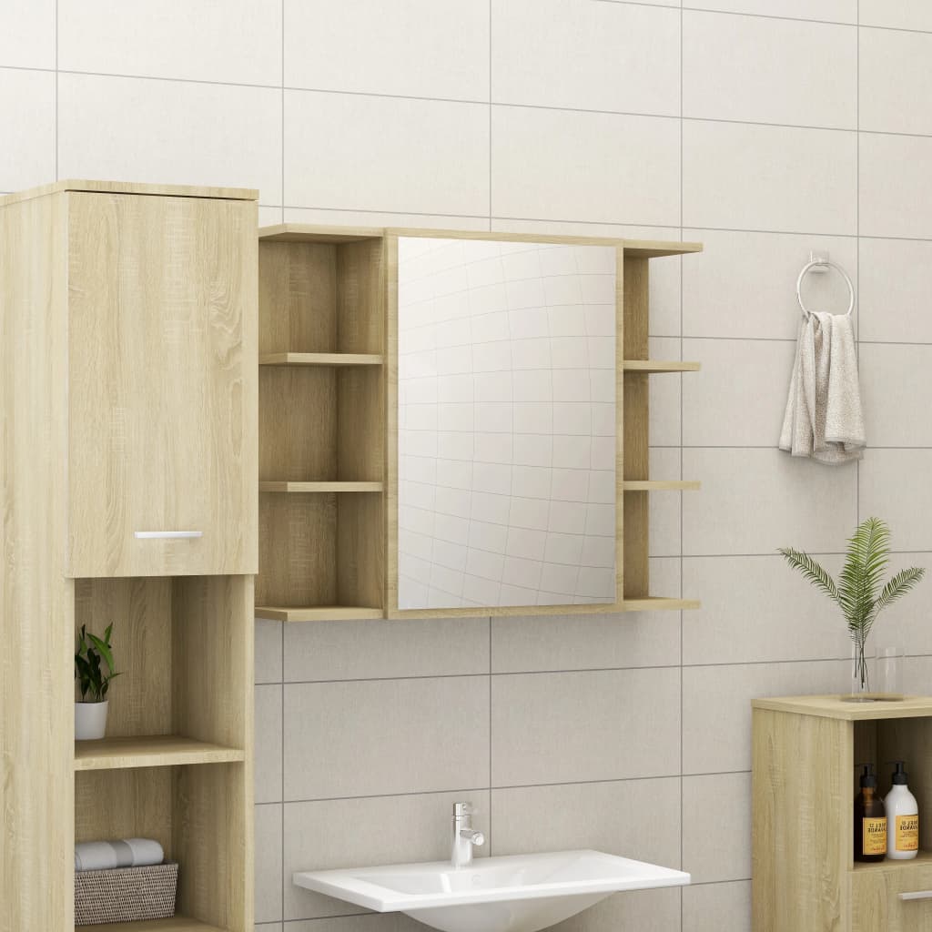 Bathroom Mirror Cabinet Sonoma Oak 80X20.5X64 Cm Engineered Wood