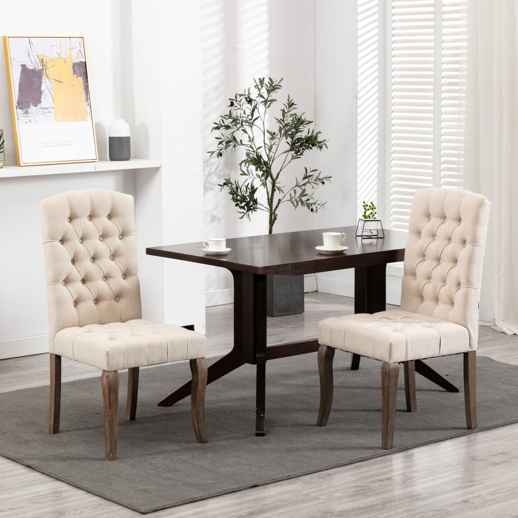 Dining Chairs 2 Pcs Beige Linen-Look Fabric