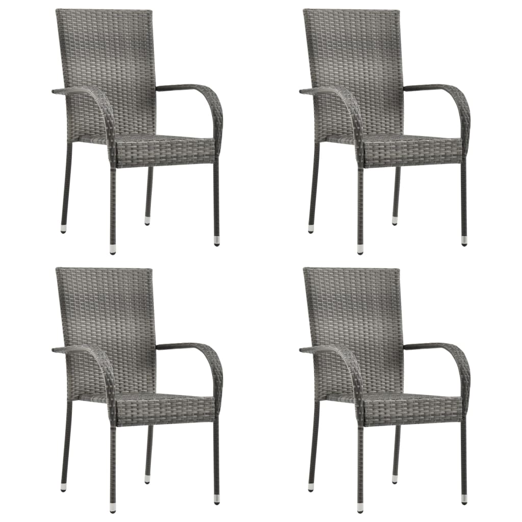 Stackable Outdoor Chairs 4 Pcs Grey Poly Rattan