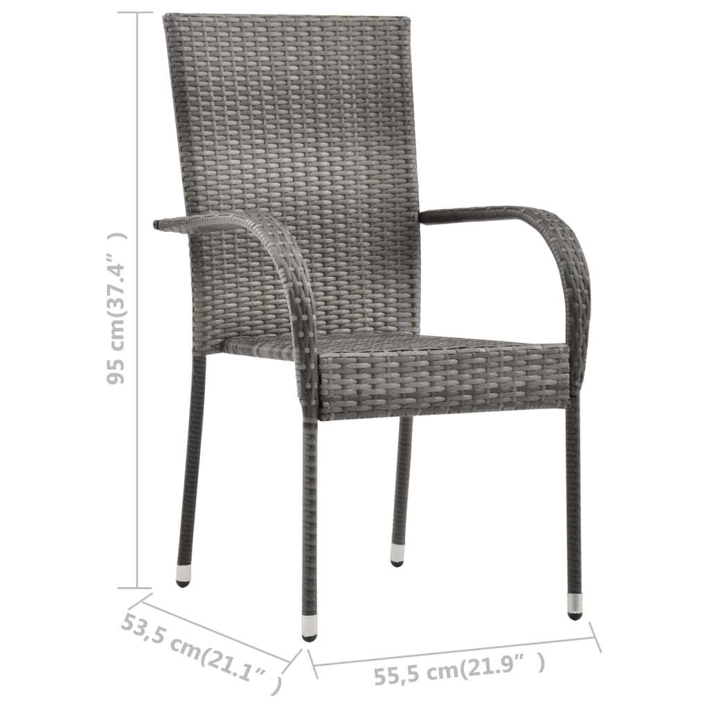 Stackable Outdoor Chairs 4 Pcs Grey Poly Rattan