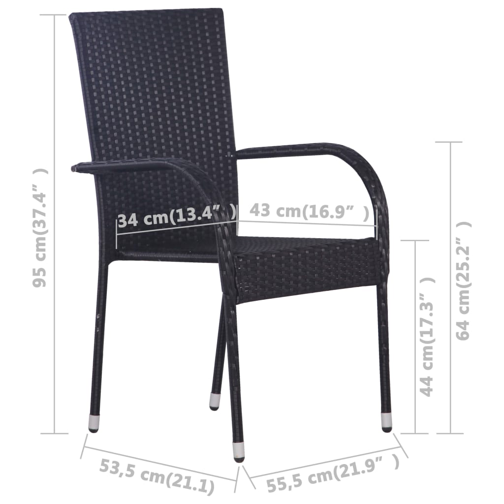 Stackable Outdoor Chairs 6 Pcs Poly Rattan Black