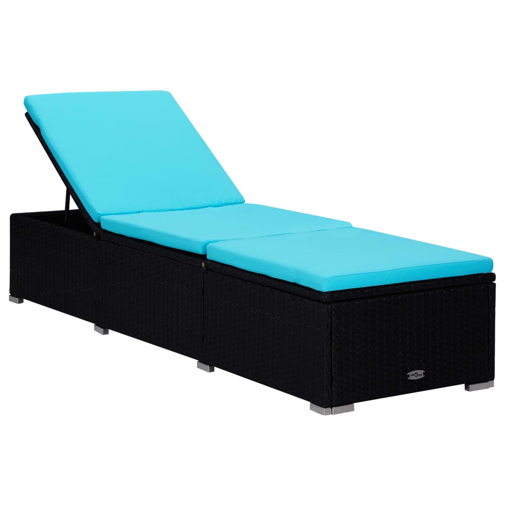 Sun Lounger With Cushion And Tea Table Poly Rattan Blue