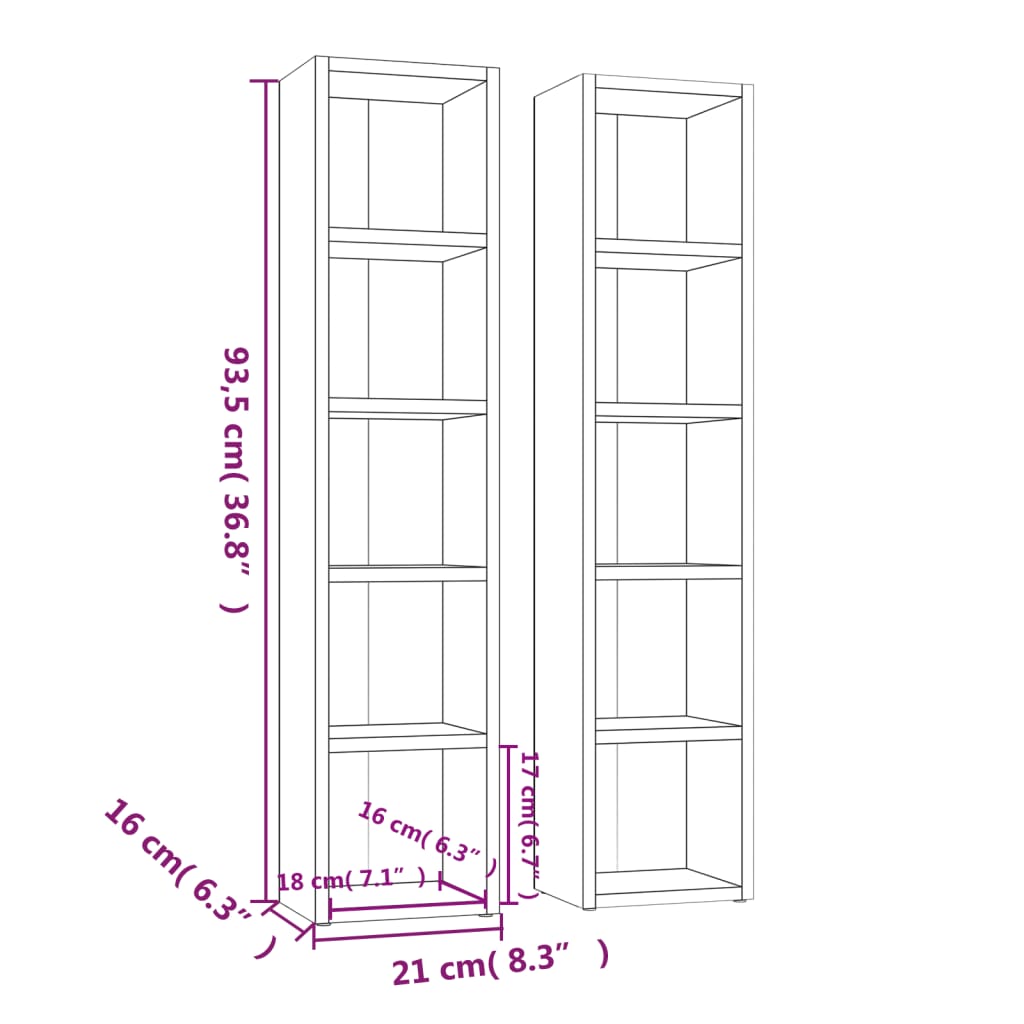 Cd Cabinets 2 Pcs White 21X16X93.5 Cm Engineered Wood