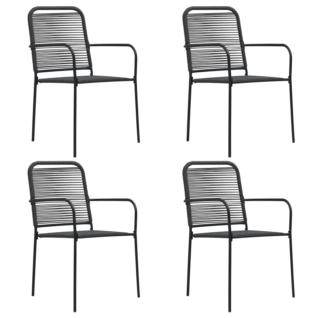 Garden Chairs 4 Pcs Cotton Rope And Steel Black