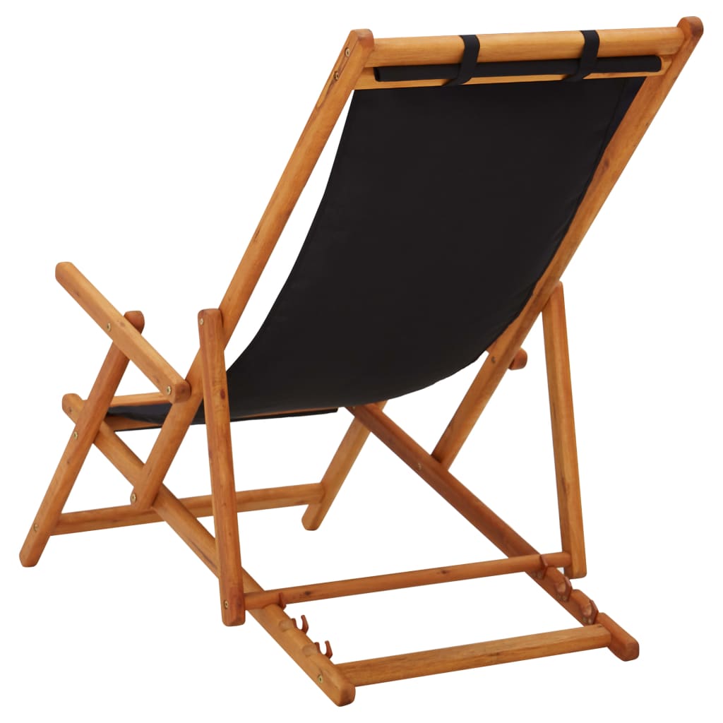 Folding Beach Chair Solid Eucalyptus Wood And Fabric Black