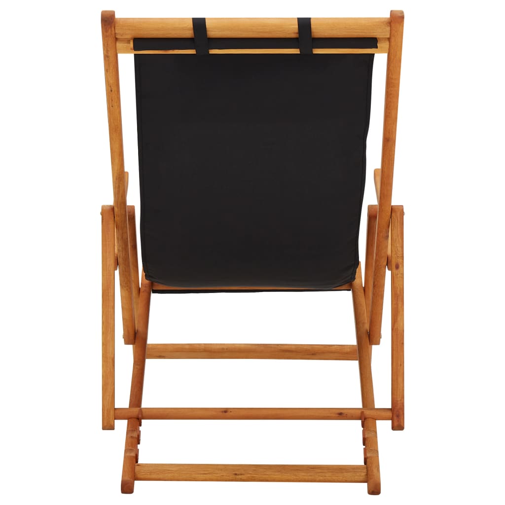 Folding Beach Chair Solid Eucalyptus Wood And Fabric Black