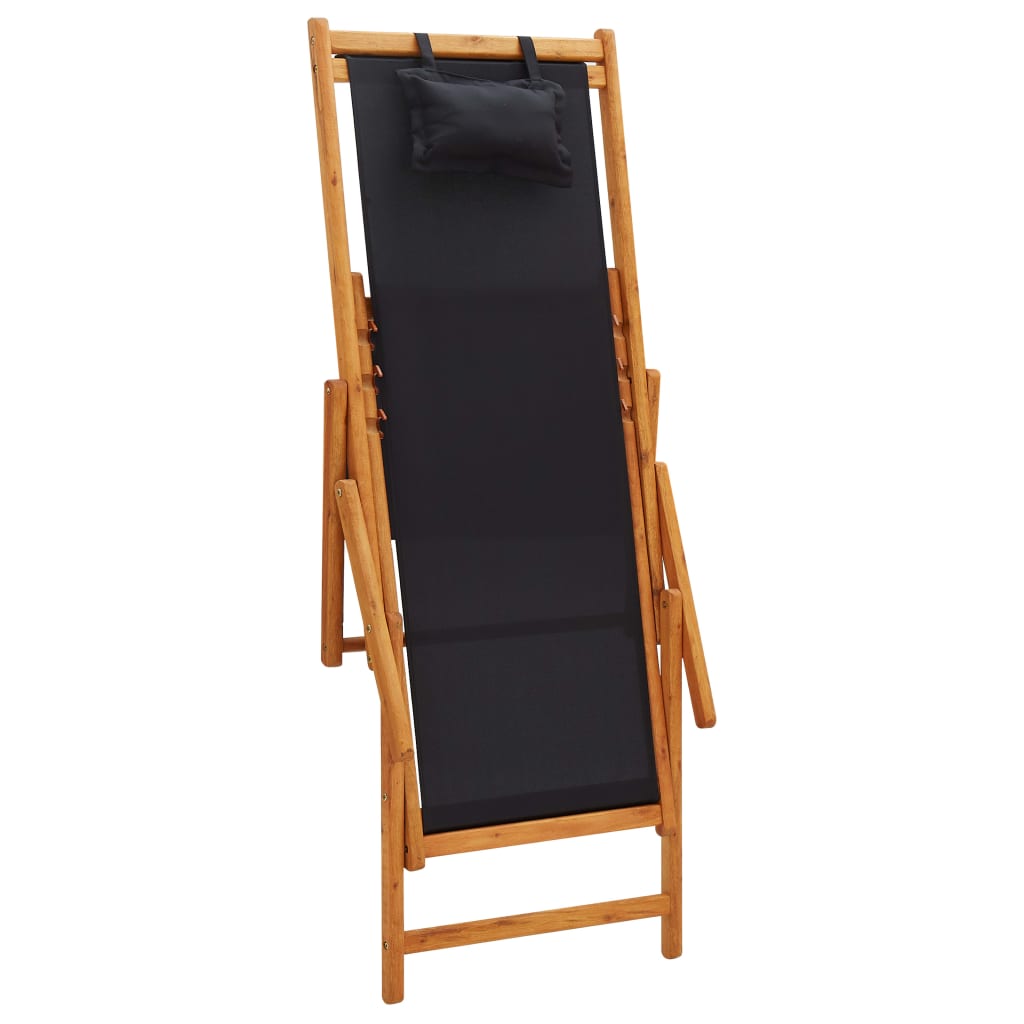 Folding Beach Chair Solid Eucalyptus Wood And Fabric Black