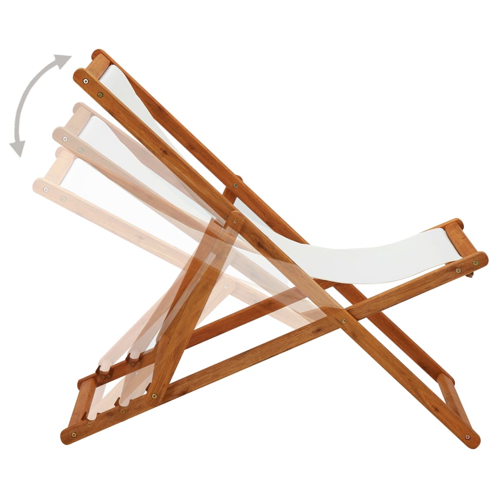 Folding Beach Chair Eucalyptus Wood And Fabric Cream White