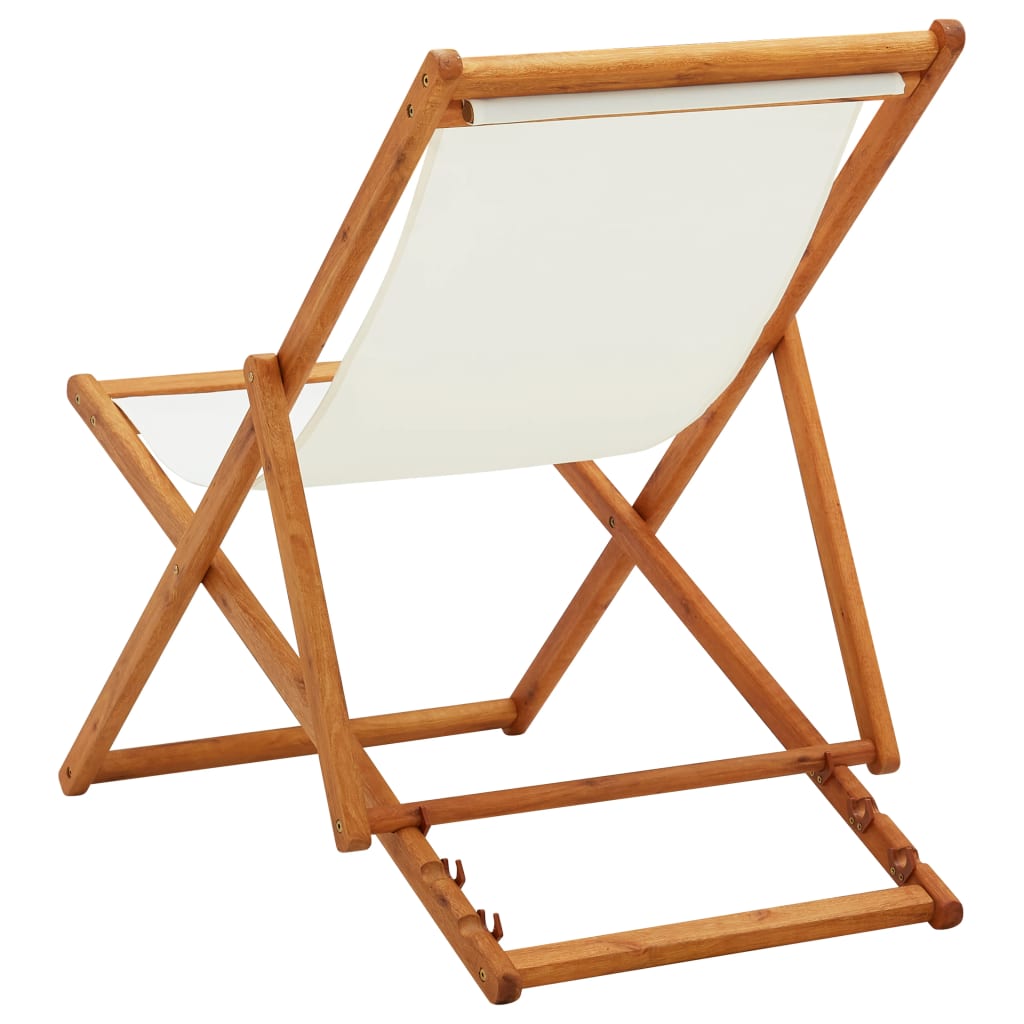 Folding Beach Chair Eucalyptus Wood And Fabric Cream White