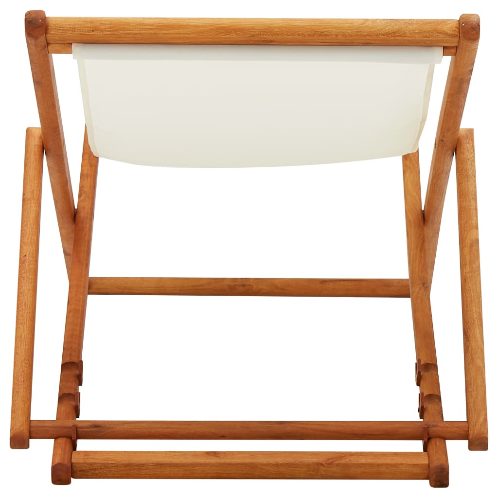 Folding Beach Chair Eucalyptus Wood And Fabric Cream White