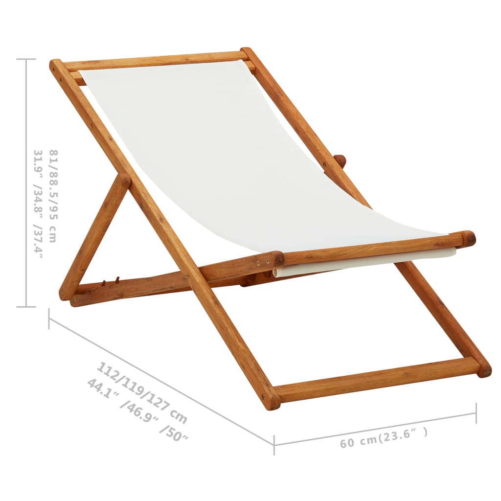 Folding Beach Chair Eucalyptus Wood And Fabric Cream White