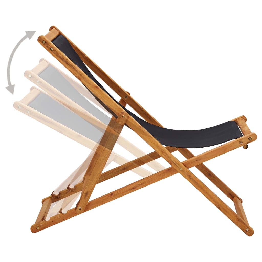 Folding Beach Chair Eucalyptus Wood And Fabric Black