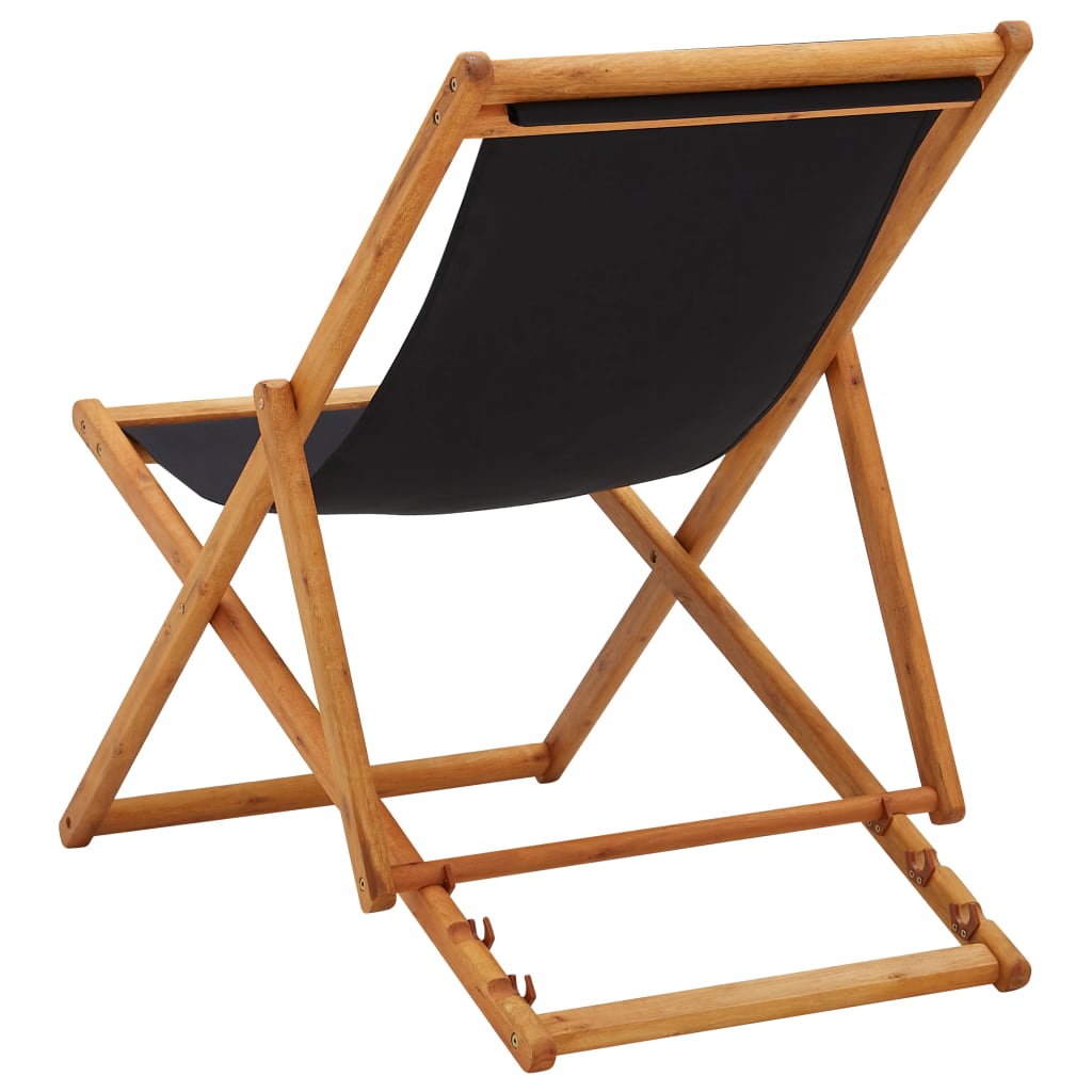 Folding Beach Chair Eucalyptus Wood And Fabric Black