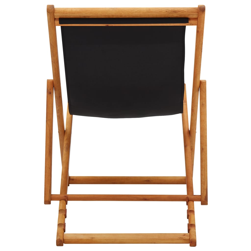 Folding Beach Chair Eucalyptus Wood And Fabric Black