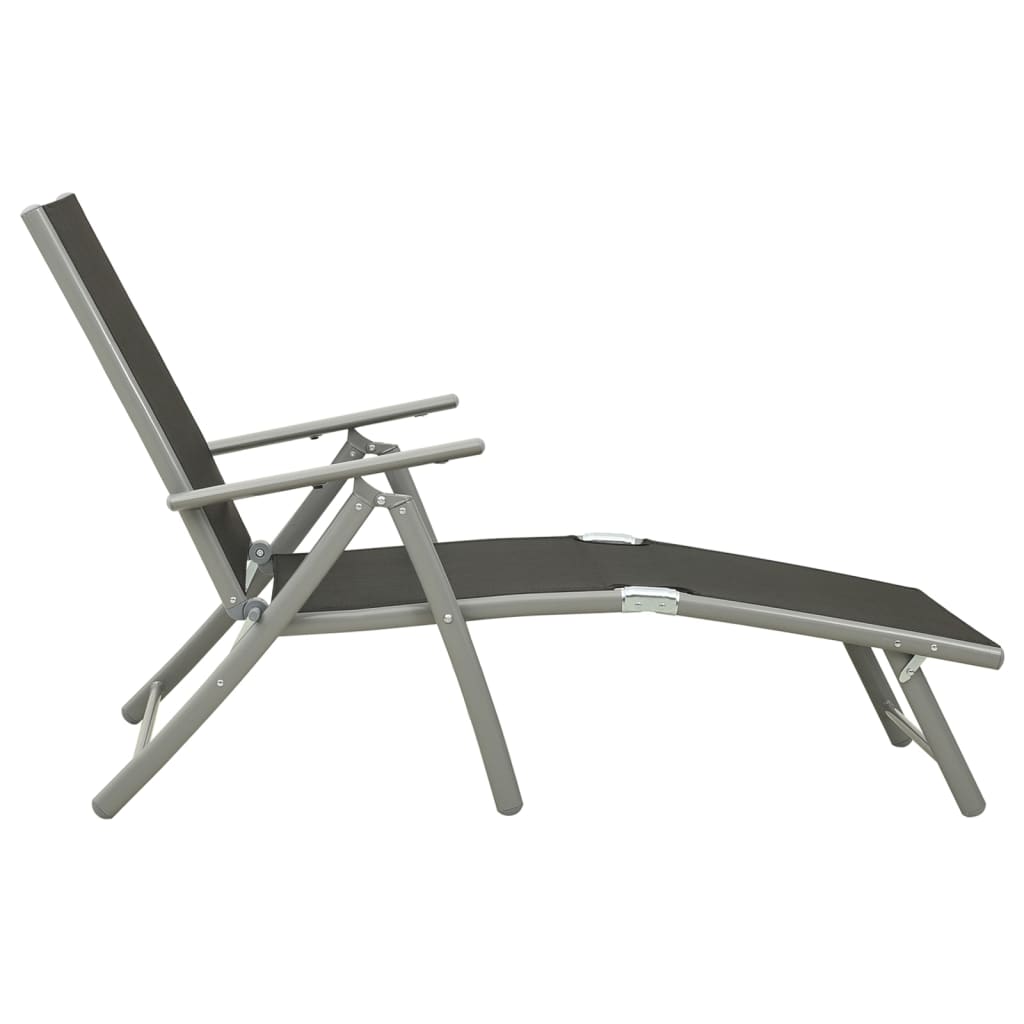 Folding Sun Lounger Textilene And Aluminium Black And Silver