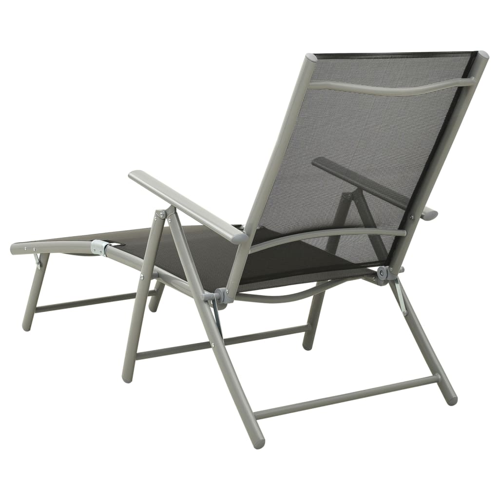 Folding Sun Lounger Textilene And Aluminium Black And Silver