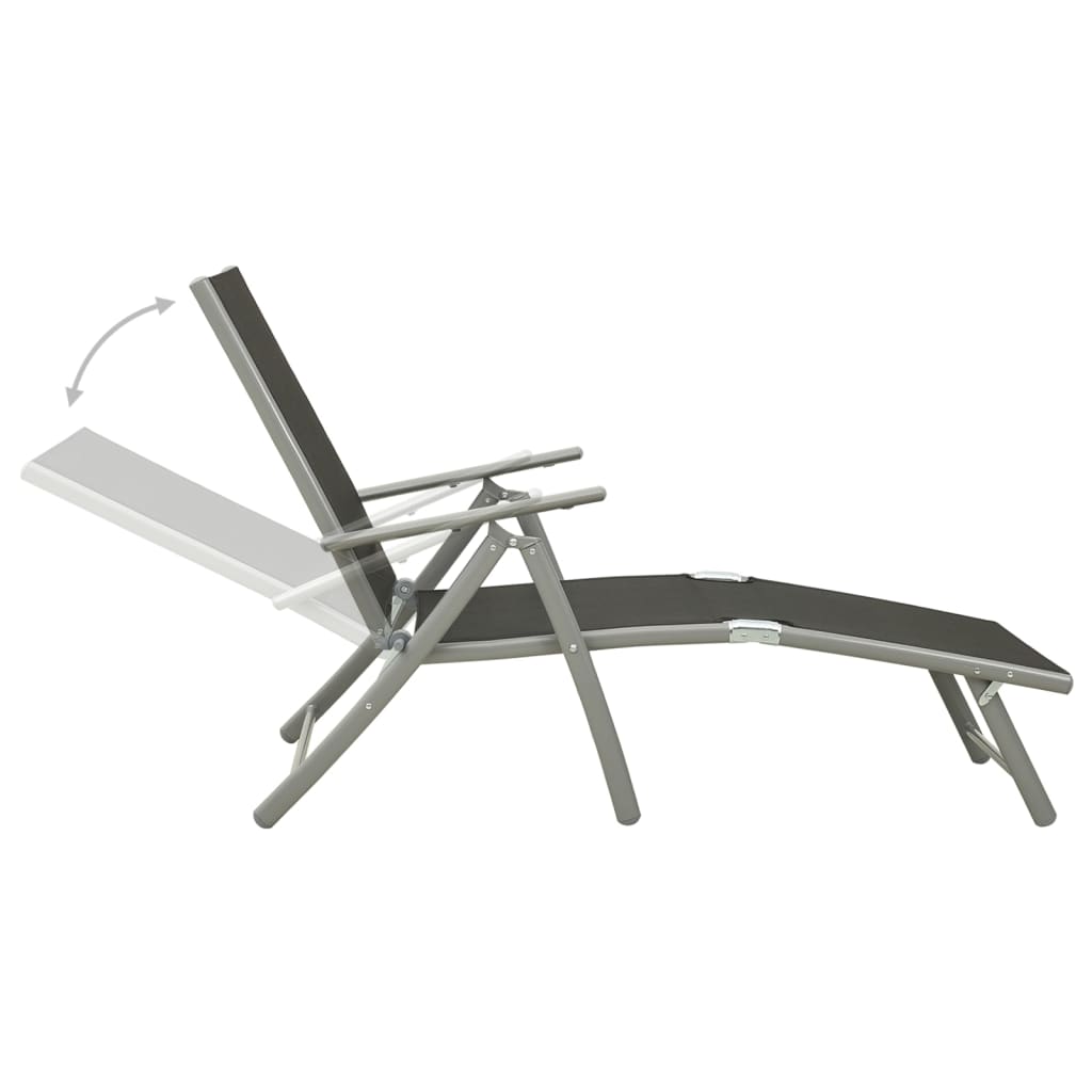 Folding Sun Lounger Textilene And Aluminium Black And Silver