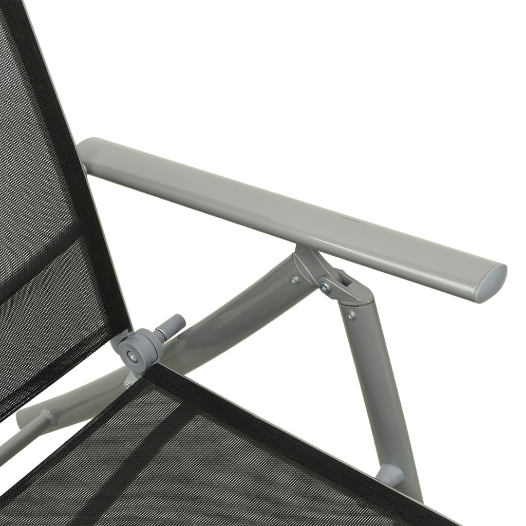 Folding Sun Lounger Textilene And Aluminium Black And Silver