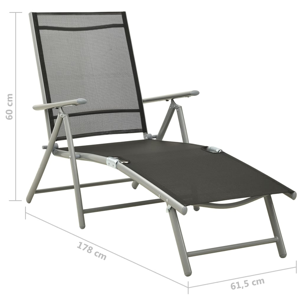 Folding Sun Lounger Textilene And Aluminium Black And Silver