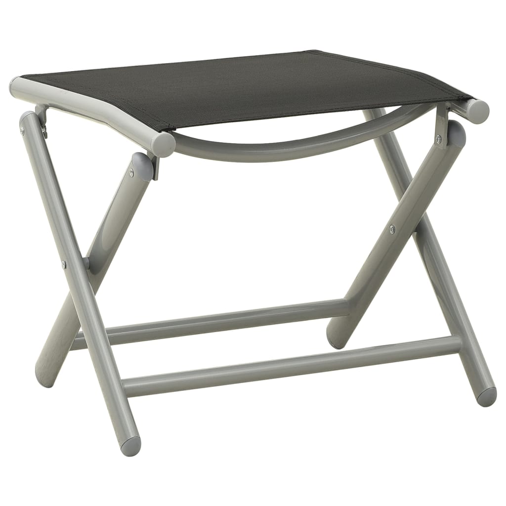 Folding Footrest Black And Silver Textilene And Aluminium