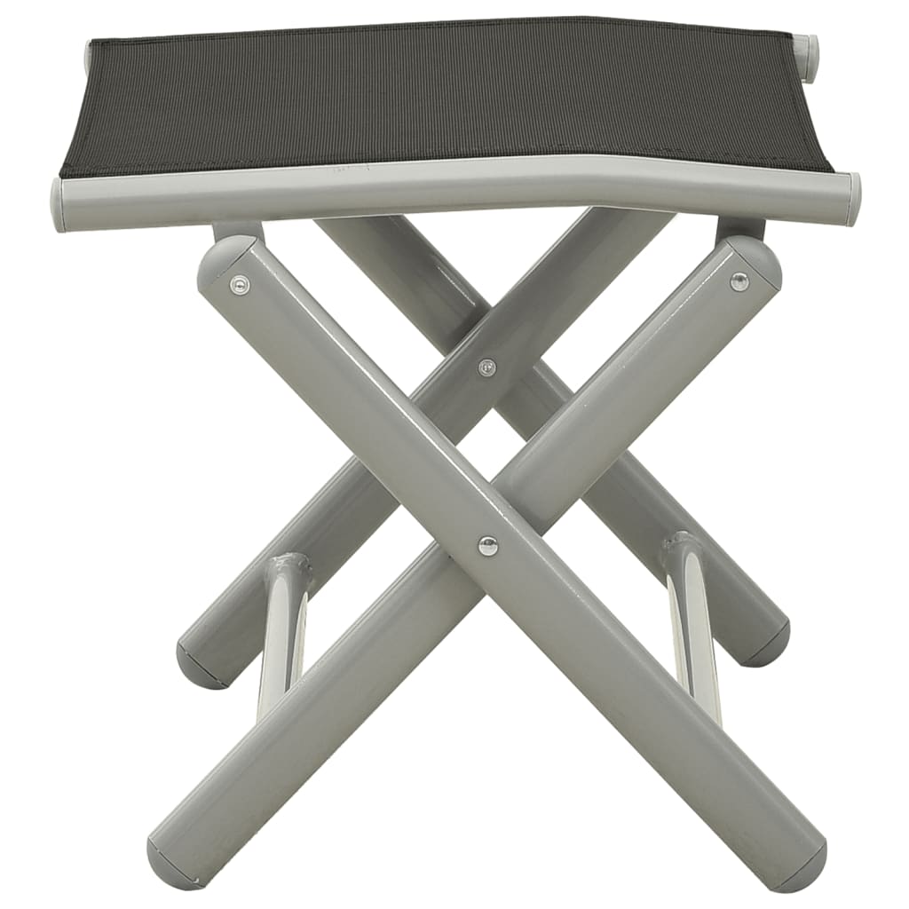 Folding Footrest Black And Silver Textilene And Aluminium