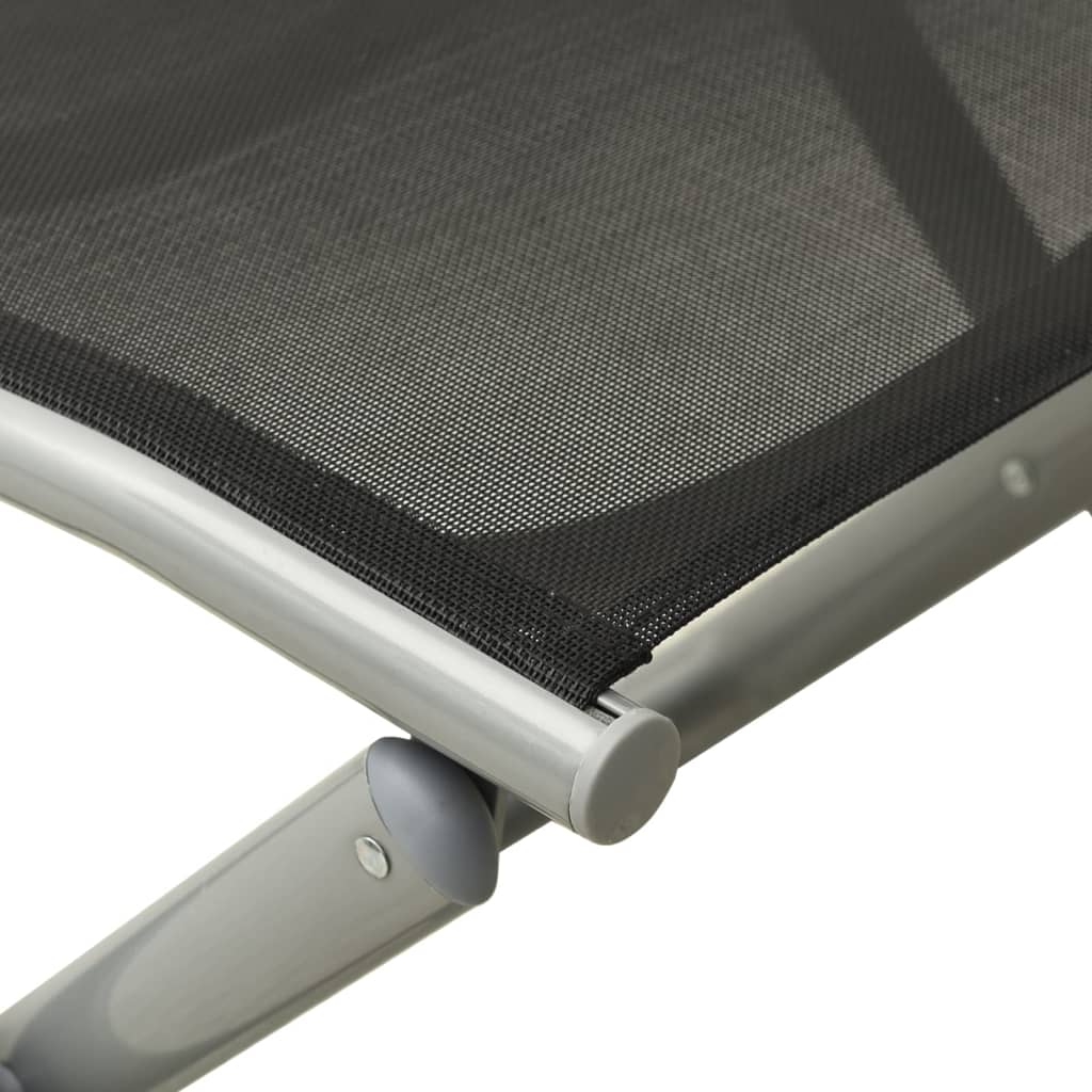 Folding Footrest Black And Silver Textilene And Aluminium