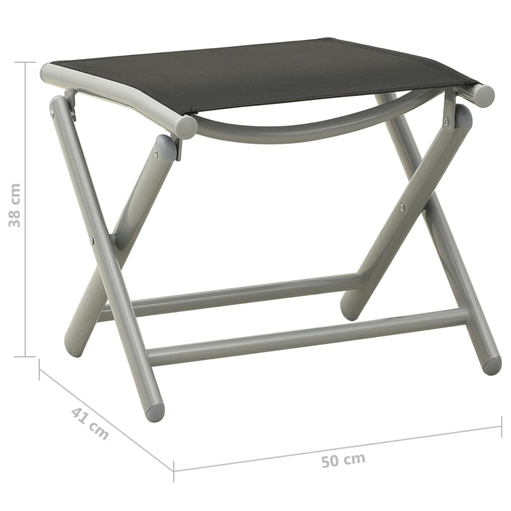 Folding Footrest Black And Silver Textilene And Aluminium