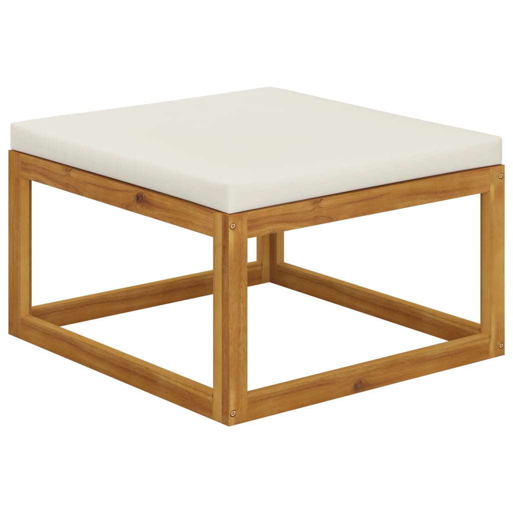 Footrest With Cream White Cushion Solid Acacia Wood