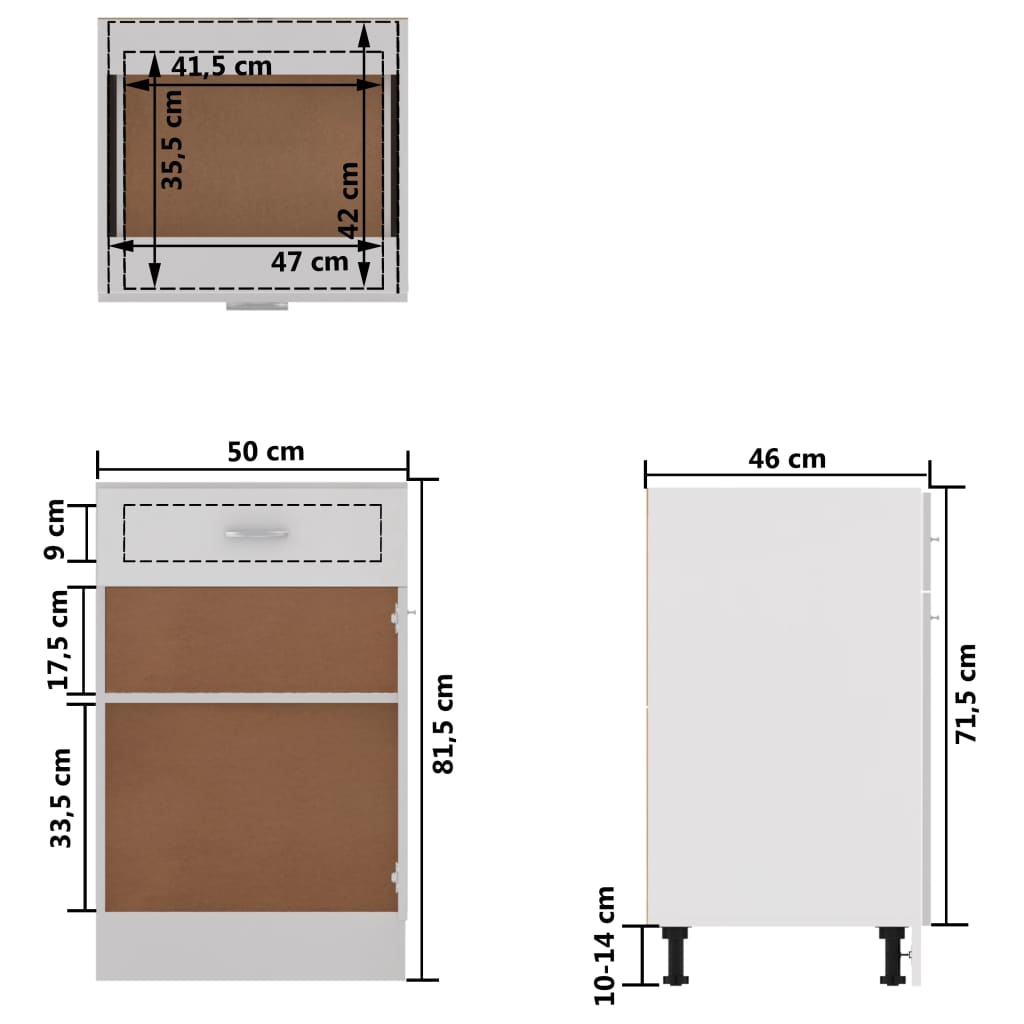 Drawer Bottom Cabinet White 50X46X81.5 Cm Engineered Wood