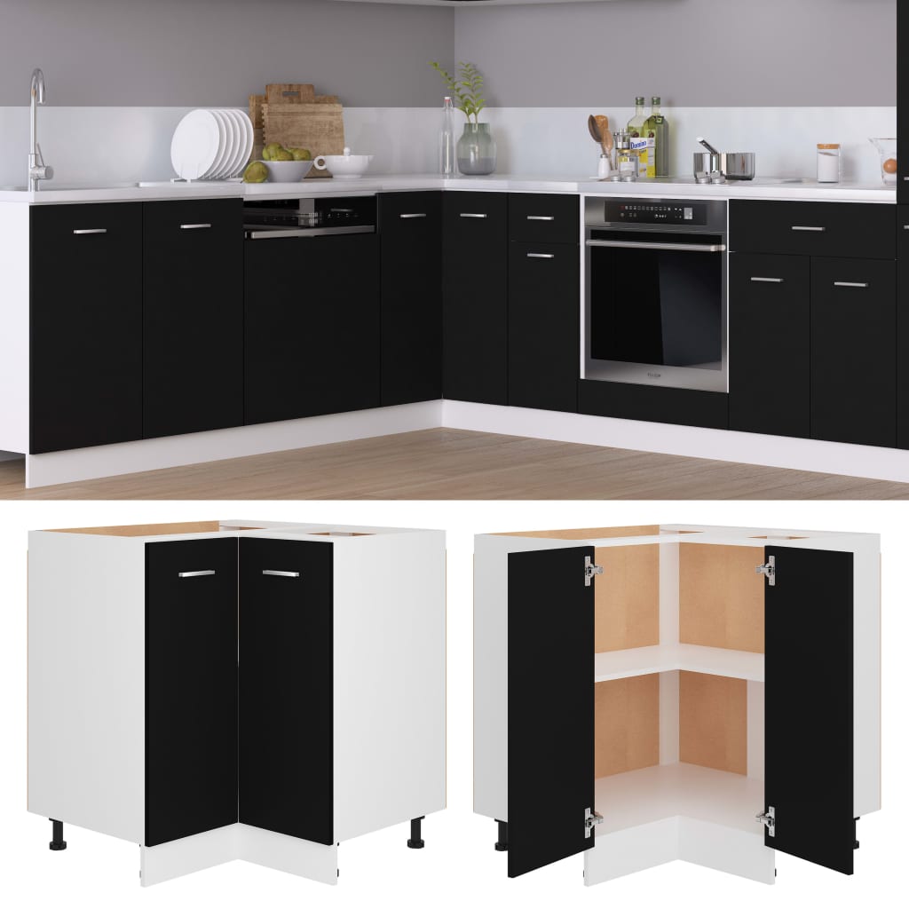 Corner Bottom Cabinet Black 75.5X75.5X81.5 Cm Engineered Wood