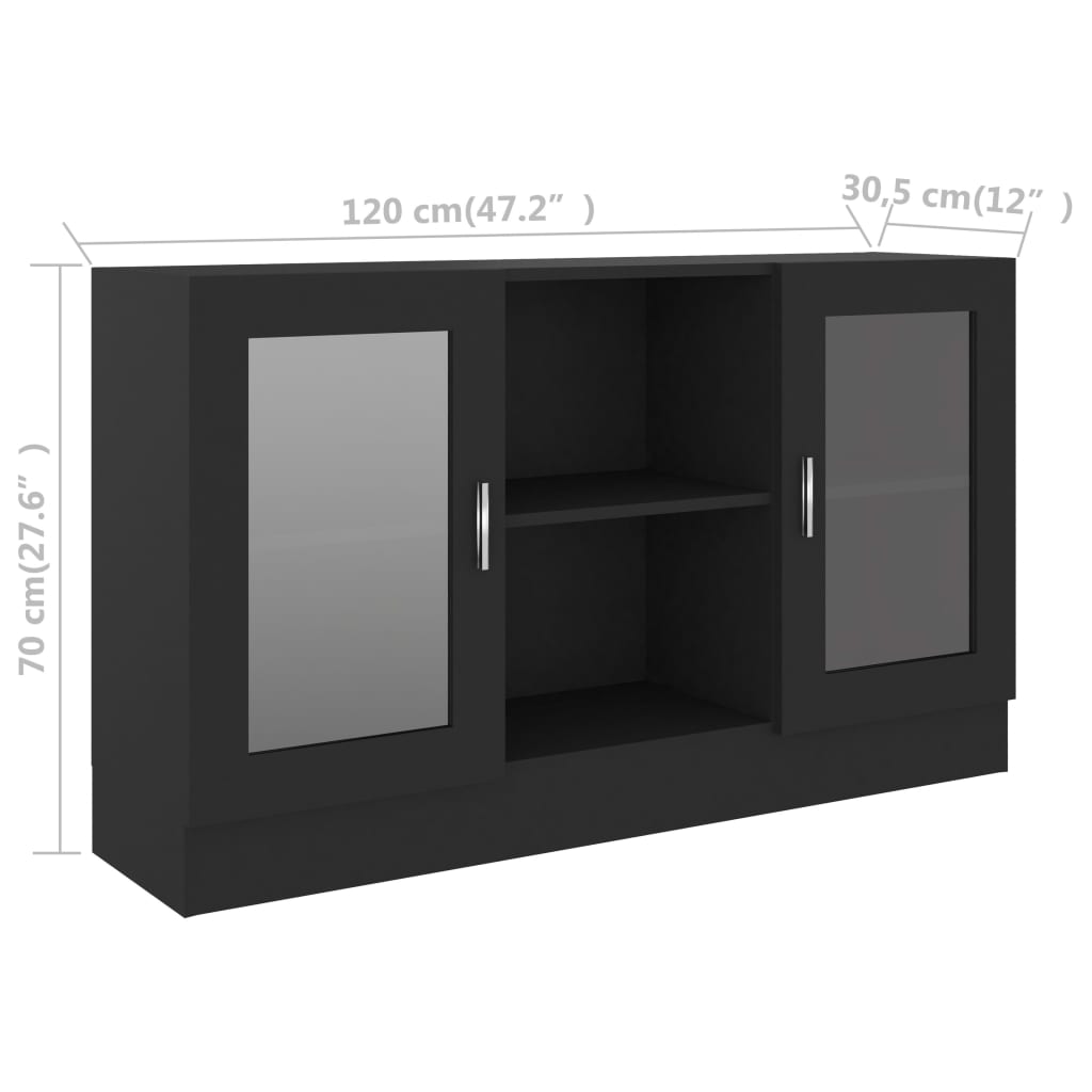 Vitrine Cabinet Black 120X30.5X70 Cm Engineered Wood