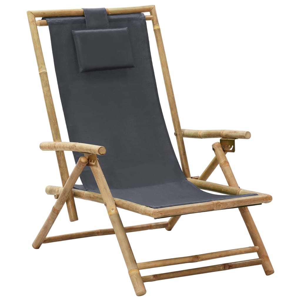 Reclining Relaxing Chair Dark Grey Bamboo And Fabric