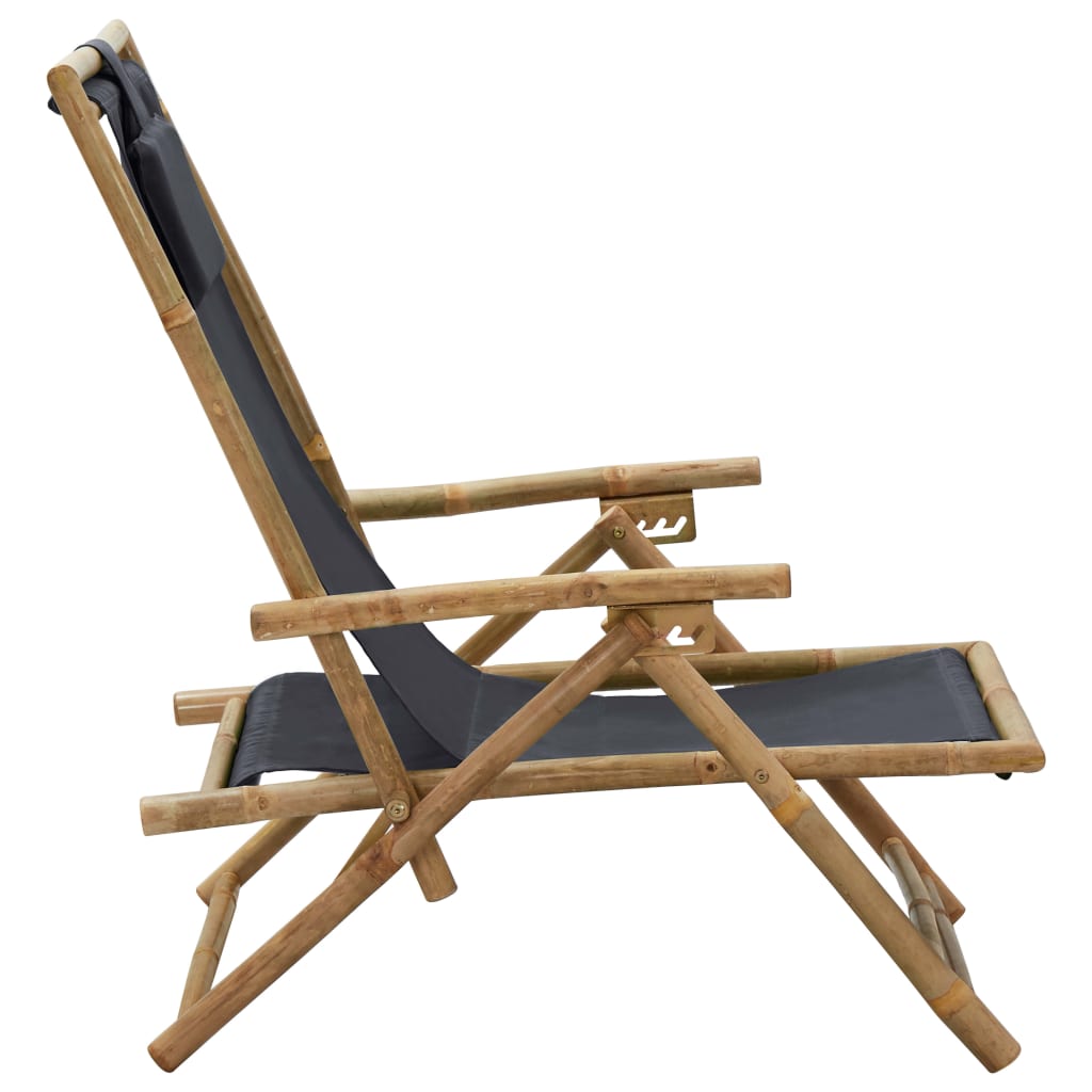 Reclining Relaxing Chair Dark Grey Bamboo And Fabric