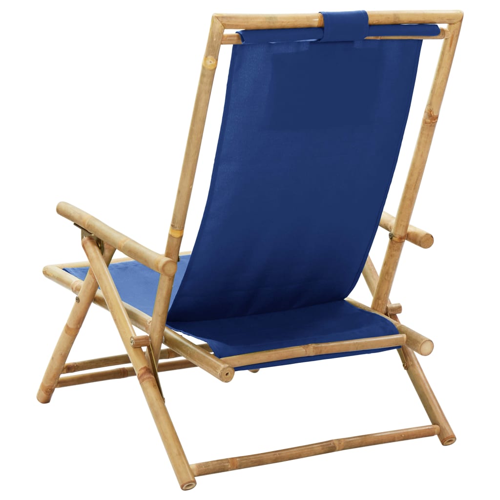 Reclining Relaxing Chair Navy Blue Bamboo And Fabric